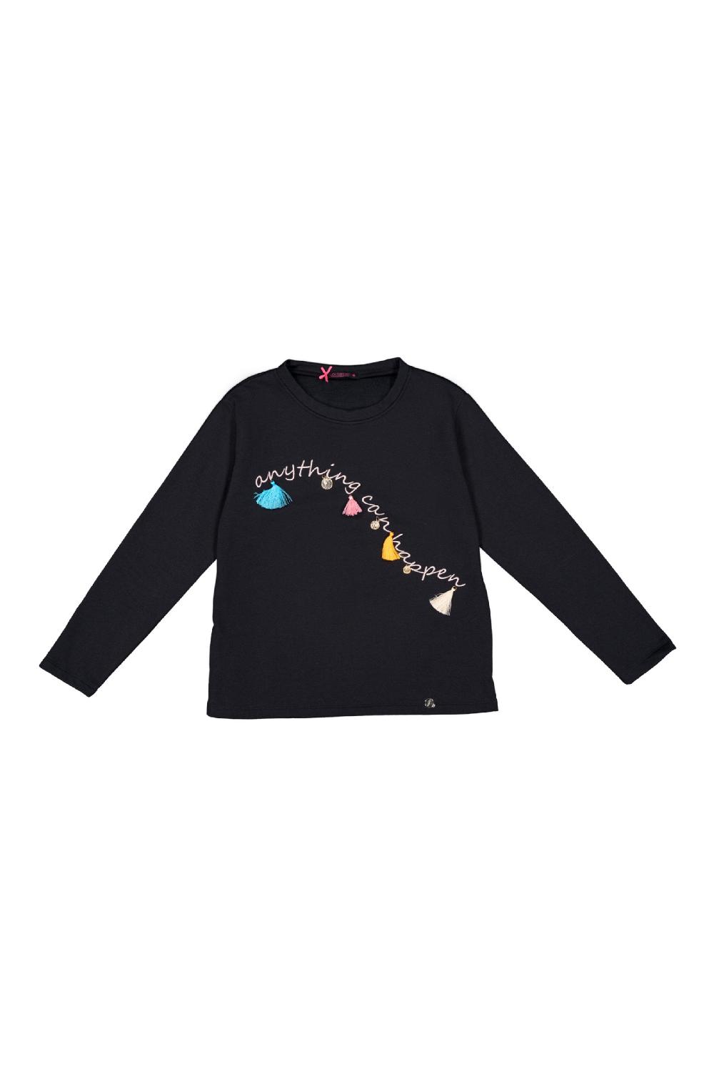 lolitas&l Camiseta negra frase bordada y pompones Lolitas&L Venta caliente