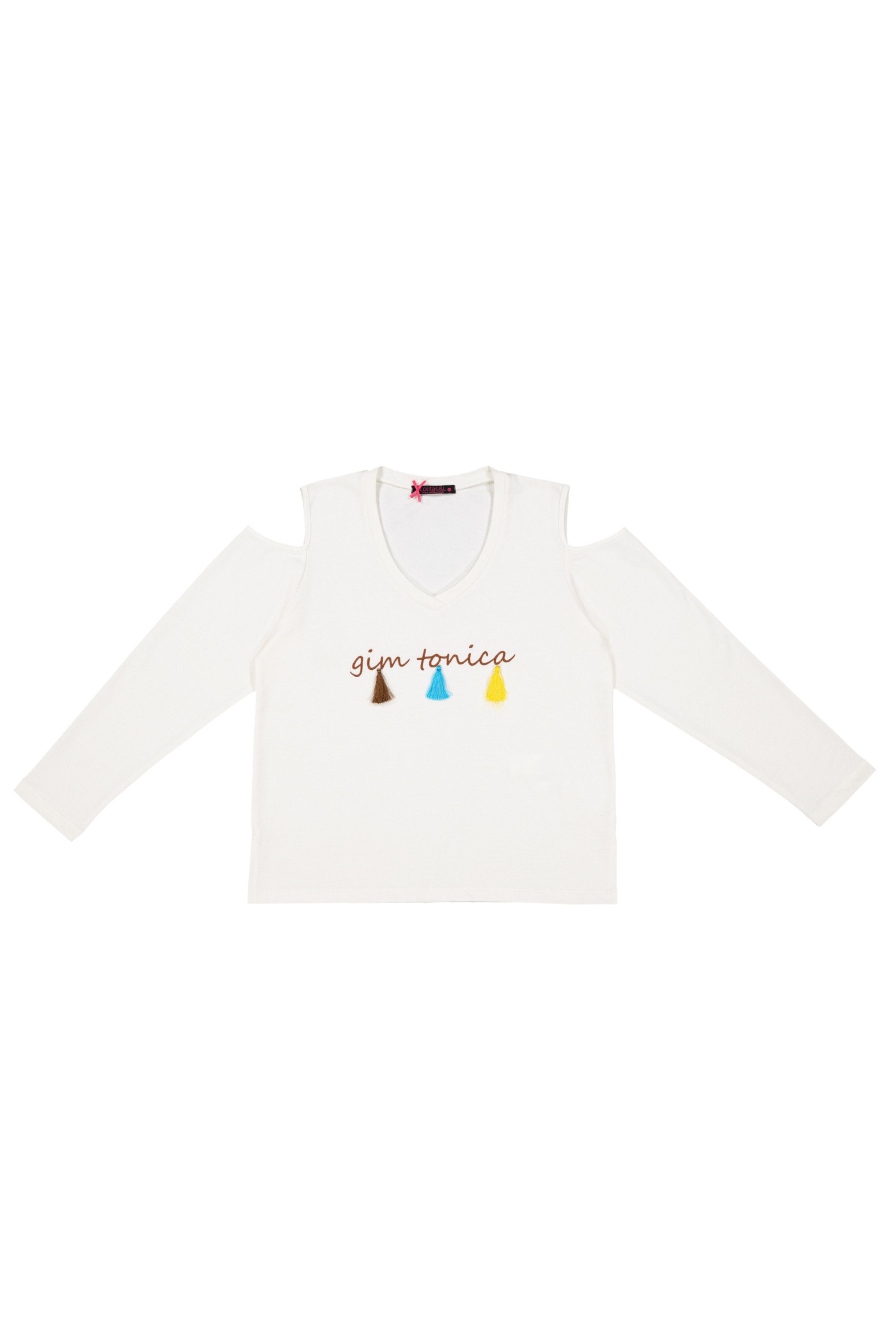 lolitas&l Camiseta blanca hombros descubiertos bordado pompon Lolitas&L En oferta