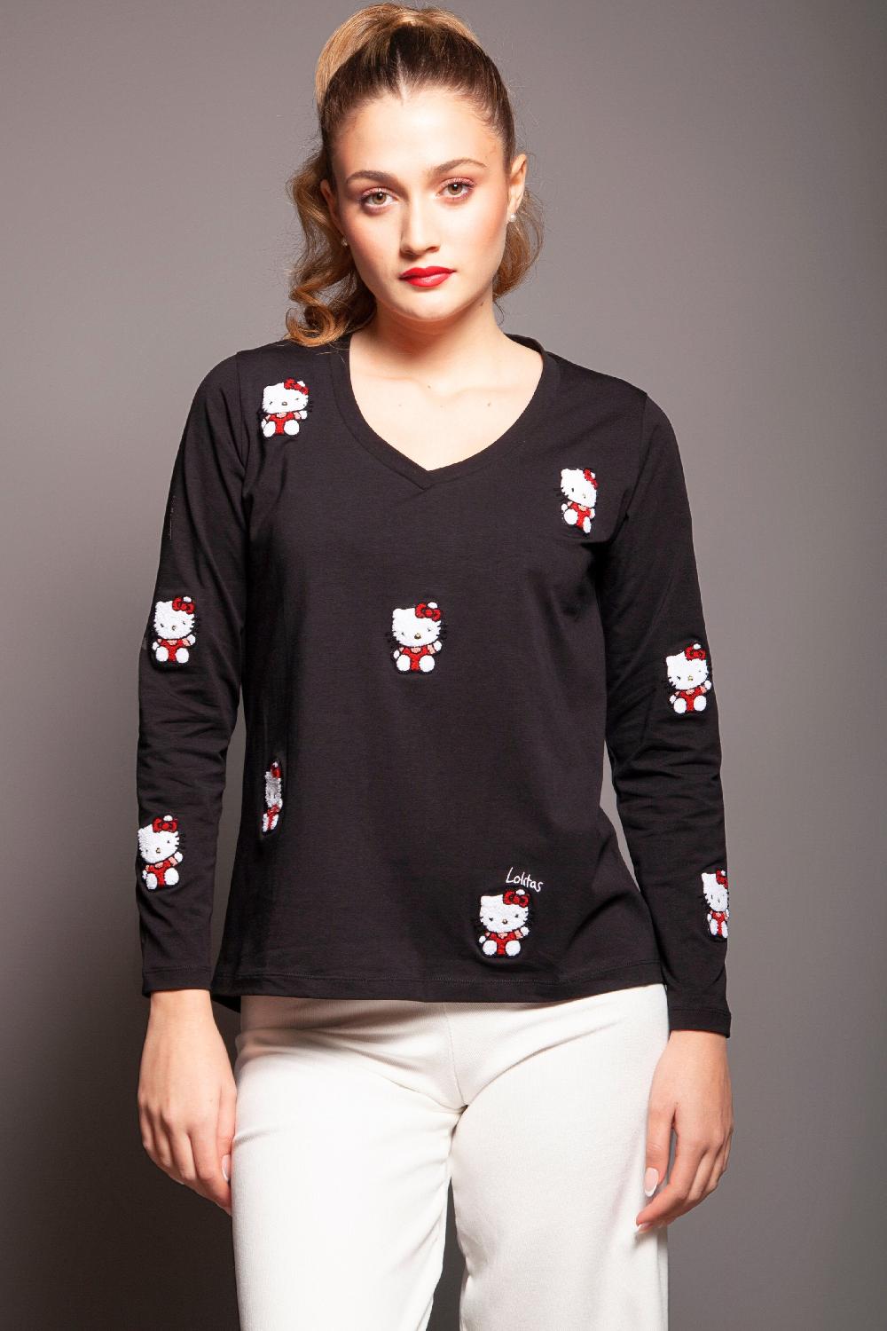 lolitas&l Camiseta negra motivo bordado mini Kitty Lolitas&L Mejor oferta