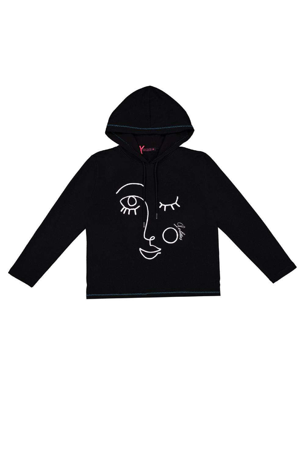 lolitas&l Sudadera negra estampado cara con capucha Lolitas&L Oferta especial