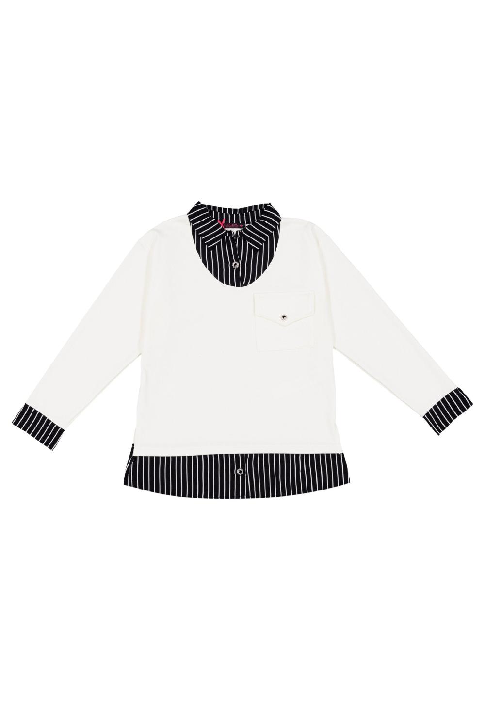 lolitas&l Sudadera blanca con detalle camisero de rayas y bolsillo Lolitas&L Últimos 2 días