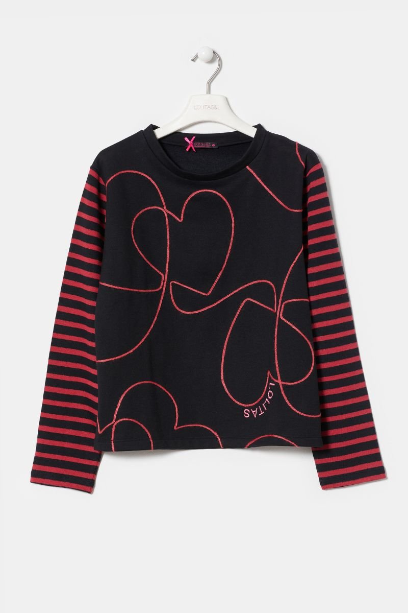 lolitas&l Camiseta bicolor negra granate con bordado corazon LolitasyL Promoción trimestral