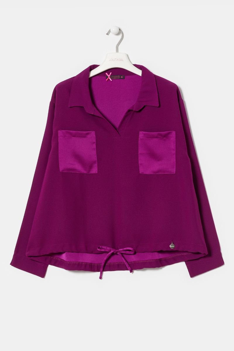 lolitas&l Camiseta orchidea escote polo y bolsillos en raso LolitasyL Grandes descuentos