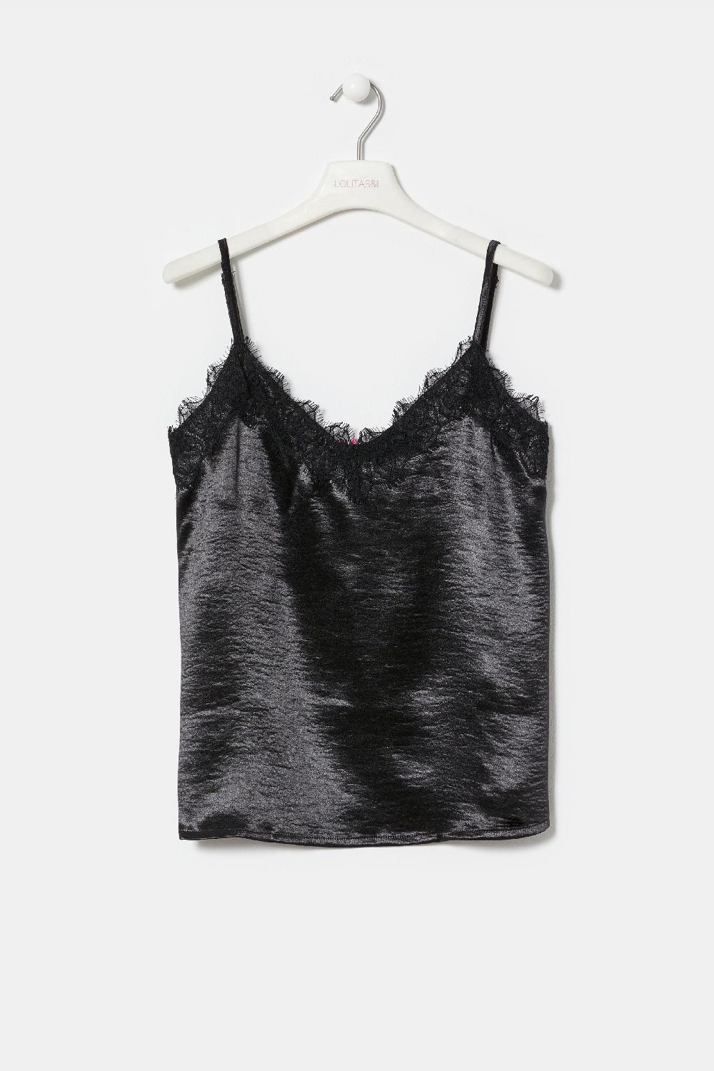 lolitas&l Top saten negro tirantes con puntilla LolitasyL Liquidación