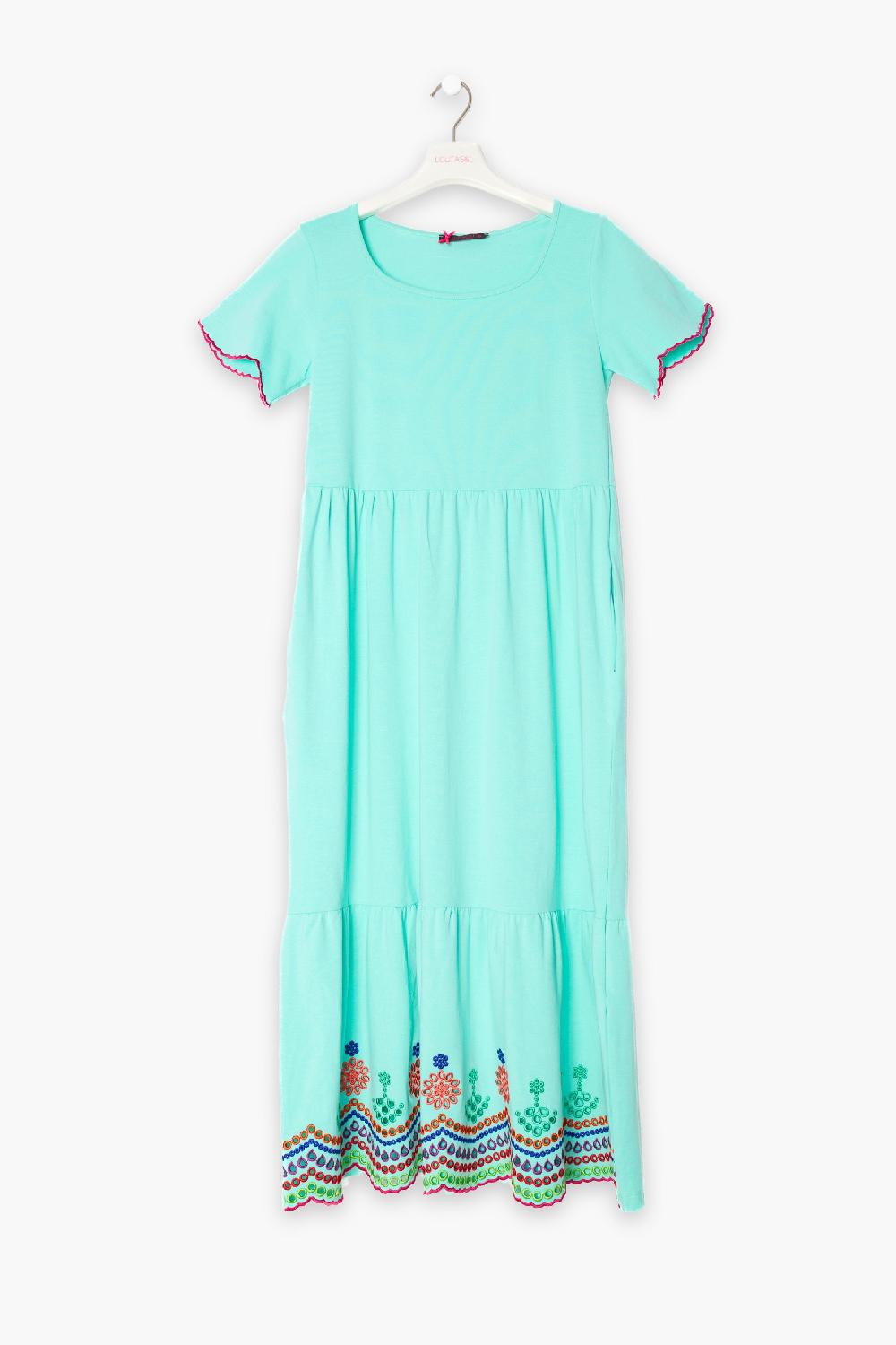 lolitas&l Vestido largo verde menta con bordado multicolor LolitasyL Última moda