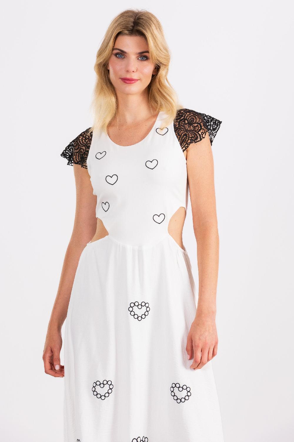 lolitas&l Vestido blanco largo bordado corazones con mangas de grogre LolitasyL Precio ultrabajo
