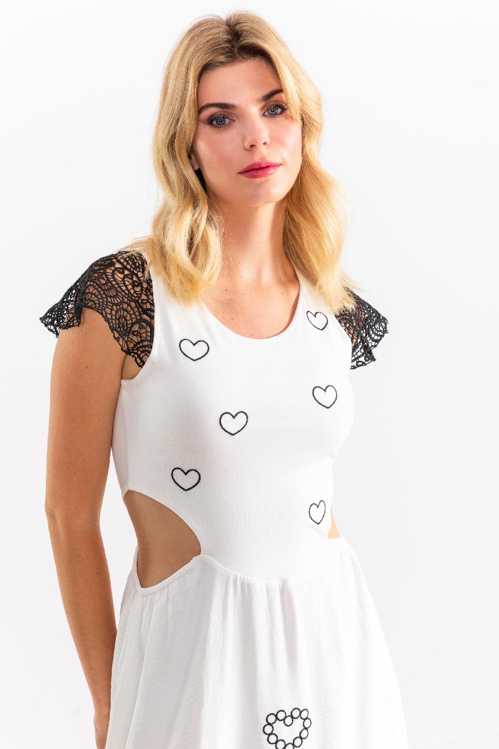 lolitas&l Vestido blanco largo bordado corazones con mangas de grogre LolitasyL Precio ultrabajo
