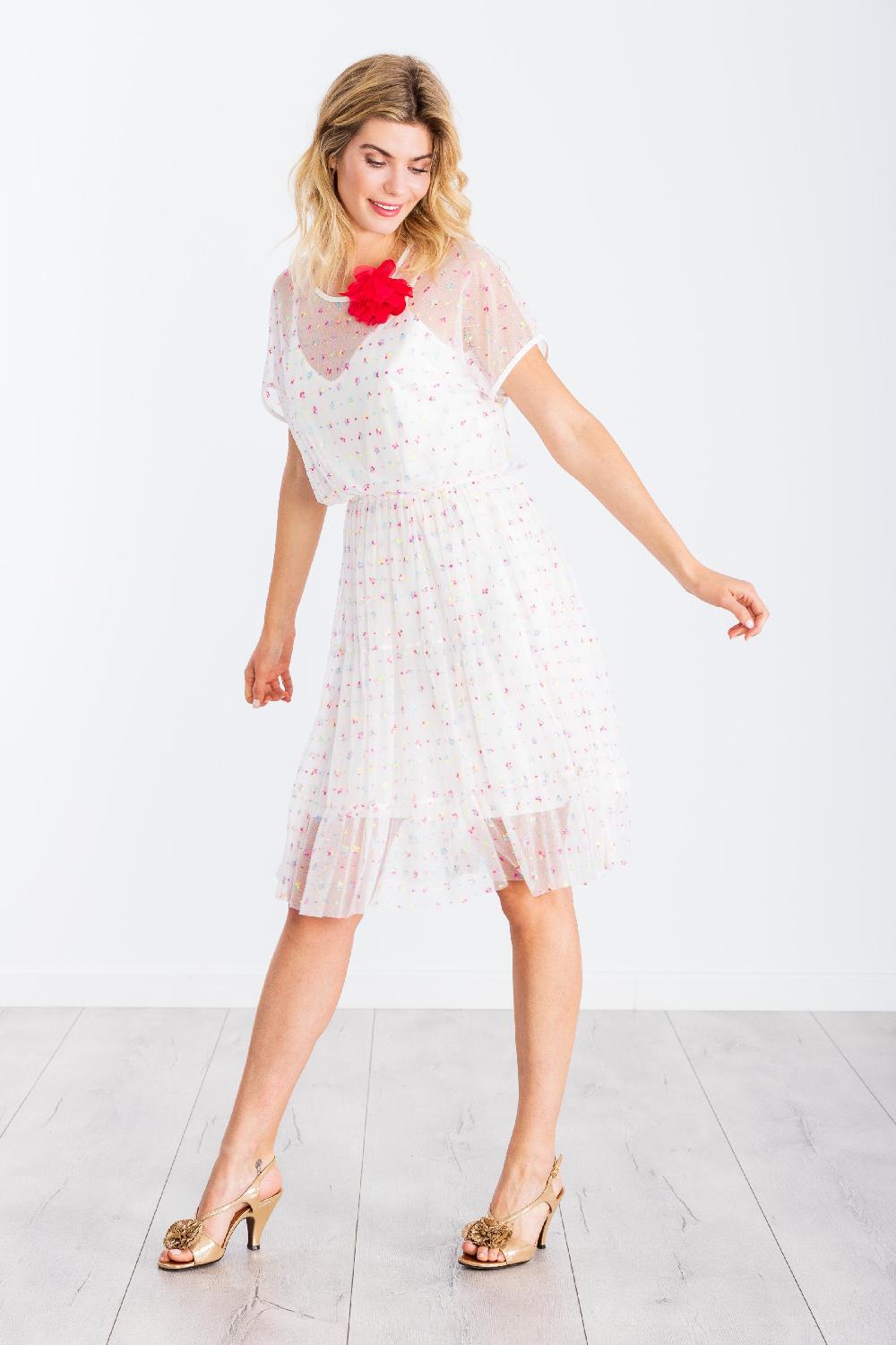 lolitas&l Vestido blanco corto translucido estampado flores LolitasyL Rebajas