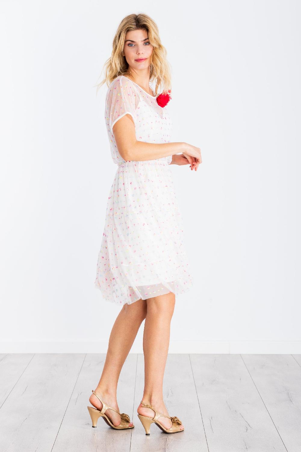 lolitas&l Vestido blanco corto translucido estampado flores LolitasyL Rebajas