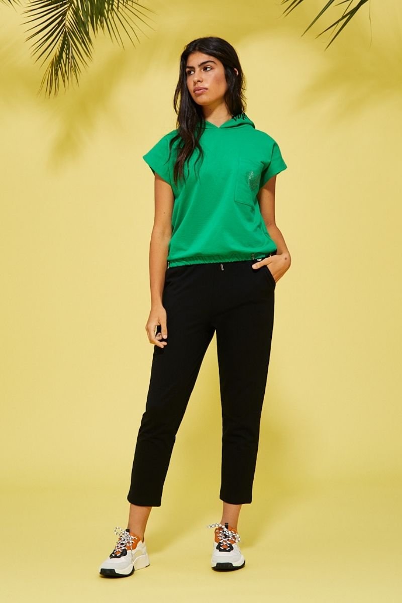 lolitas&l Sudadera verde corta capucha logo En oferta