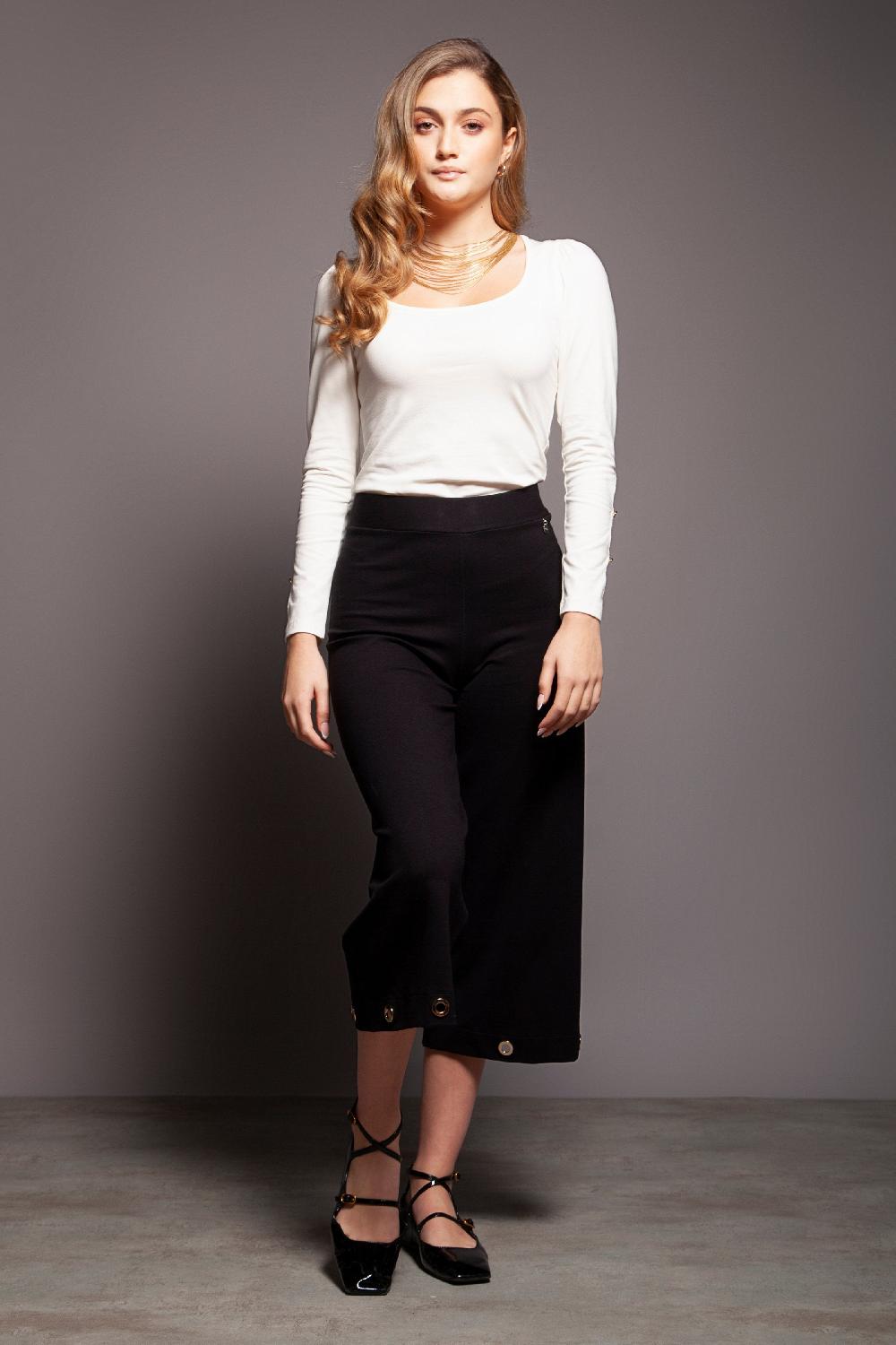 lolitas&l Pantalon negro tobillero detalle aros Lolitas&L Rebajas de fábrica
