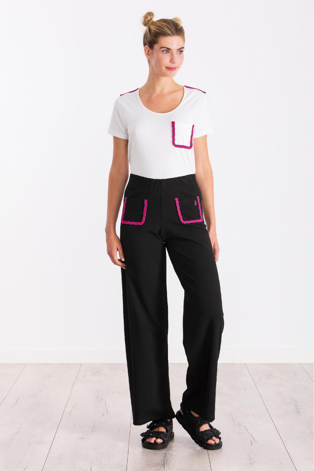 lolitas&l Pantalon negro ancho con bolsillos trenzados fucsia LolitasyL Grandes descuentos