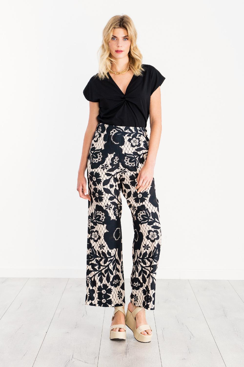 lolitas&l Pantalon estamapado Flawer Dark talle alto LolitasyL Tienda de fábrica