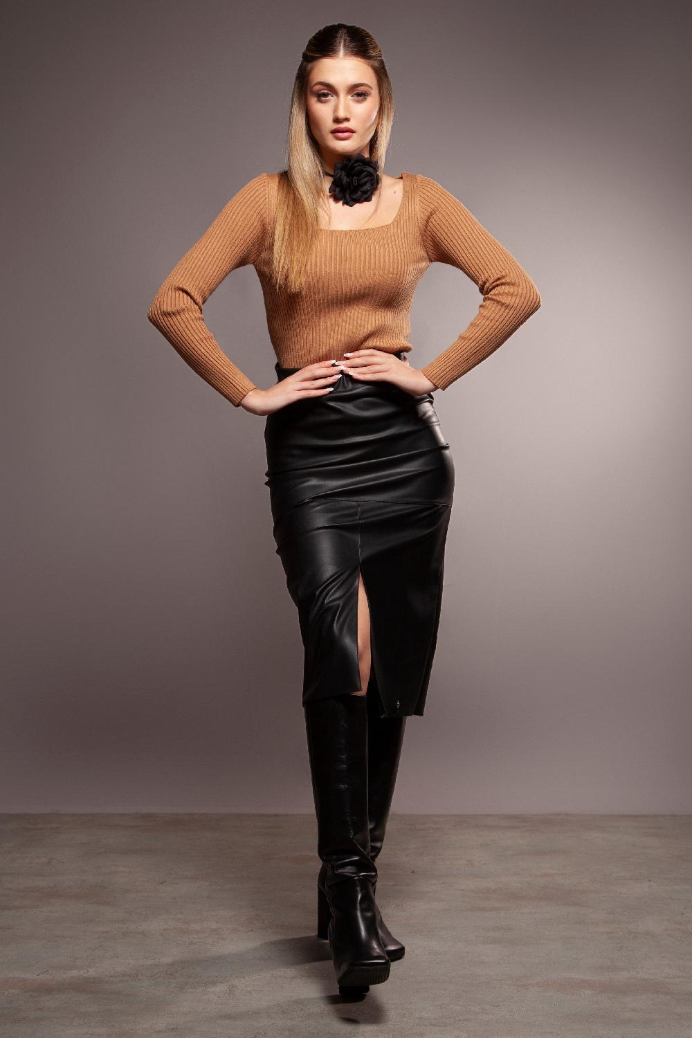 lolitas&l Falda negra polipiel larga con abertura Lolitas&L Oferta exclusiva