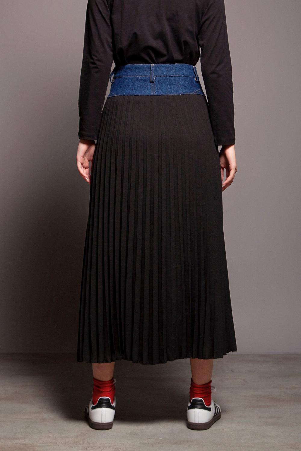 lolitas&l Falda mixta vaquera y plisado negro Lolitas&L Última moda