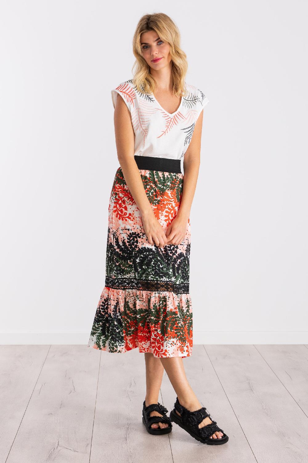 lolitas&l Falda larga estampada Leaves con goma y puntilla LolitasyL Ofertas especiales