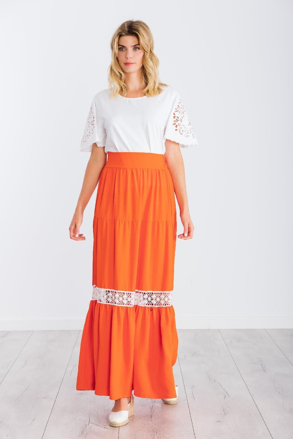 lolitas&l Falda larga naranja cortes con puntilla blanca LolitasyL Grandes ahorros