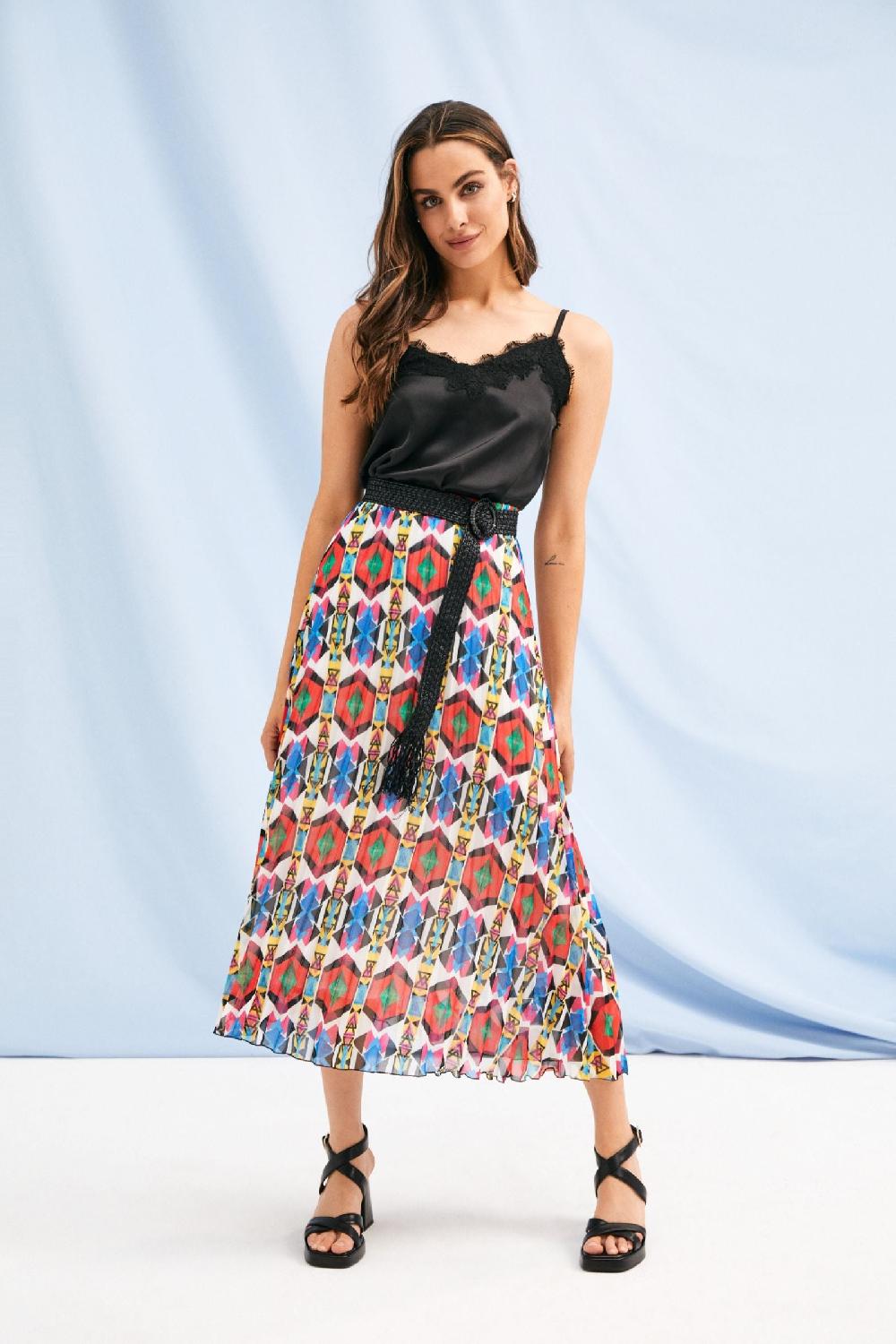 lolitas&l Falda larga plisada con estampado etnico Lolitas&L Precio ultrabajo