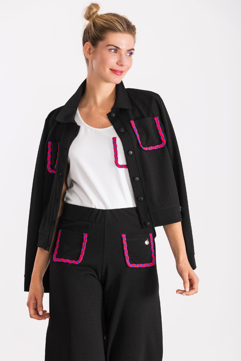 lolitas&l Chaqueta negra con bolsillos trenzados en fucsia LolitasyL Devoluciones gratuitas
