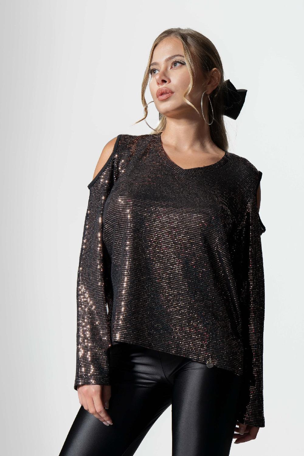 lolitas&l Camiseta marrón estampado brillo hombro descubierto LolitasyL Gran oferta