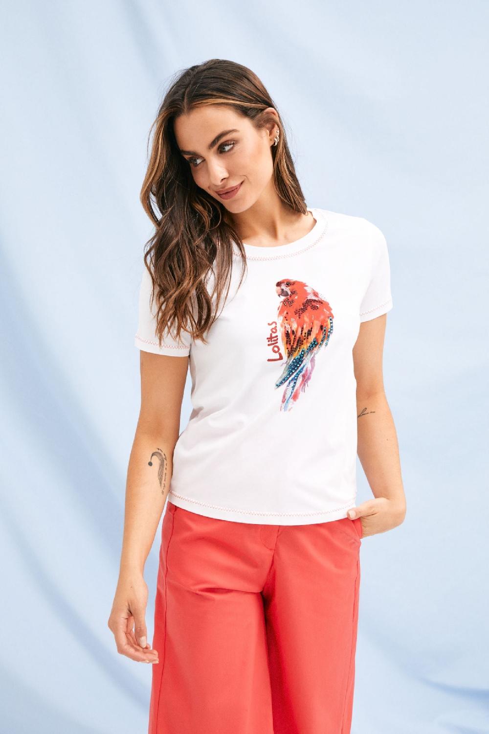 lolitas&l Camiseta blanca estampado pajaro con strass Lolitas&L Rebajas baratas