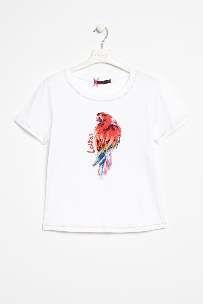 lolitas&l Camiseta blanca estampado pajaro con strass Lolitas&L Rebajas baratas
