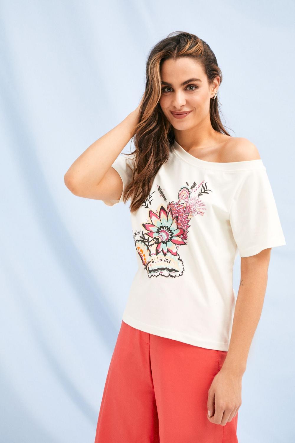 lolitas&l Camiseta blanca estampado flores escote barco Lolitas&L Rebajas de fábrica