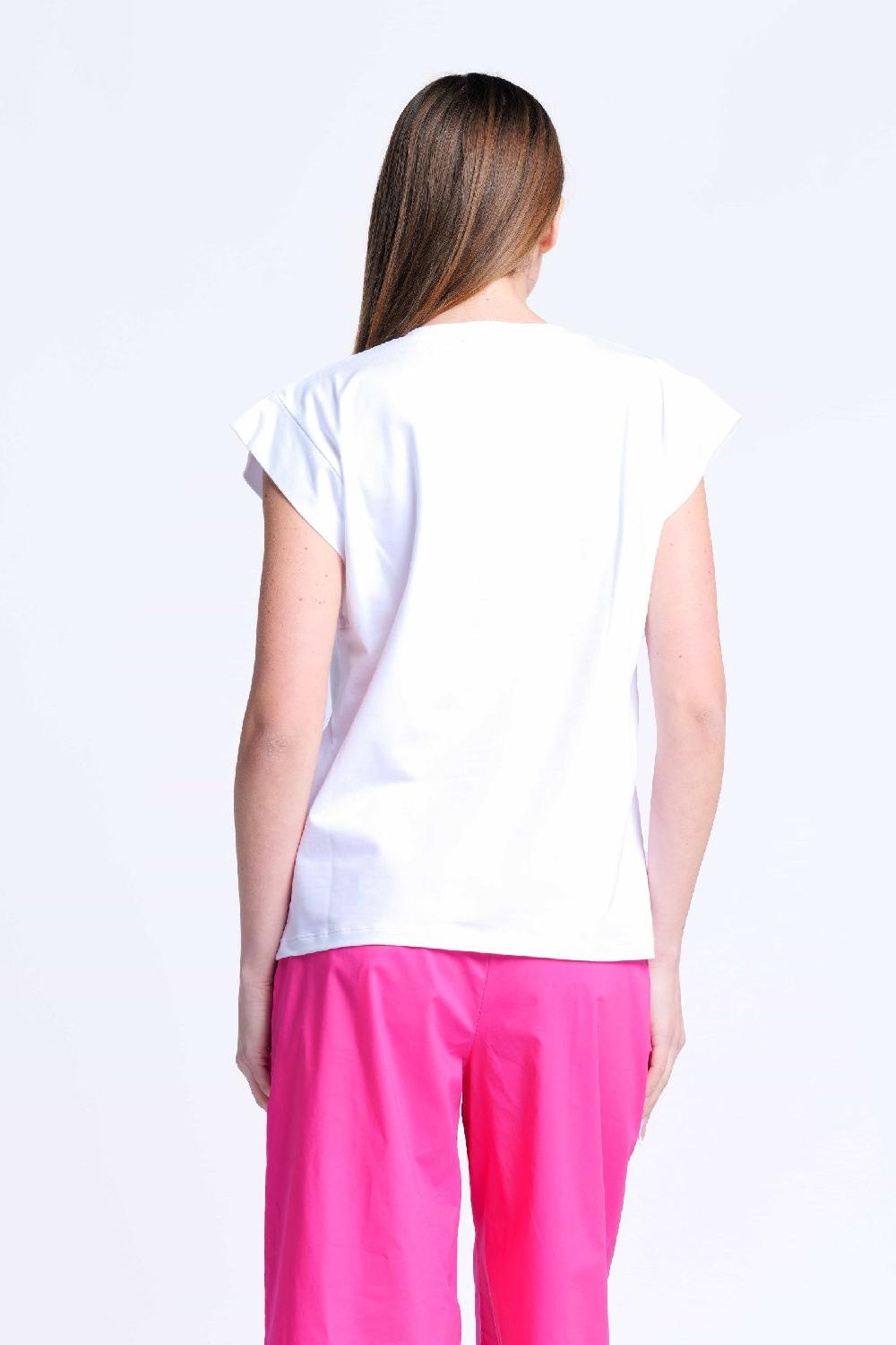 lolitas&l Camiseta blanca bordada con aplicacion flor escote pico Lolitas&L Rebajas online