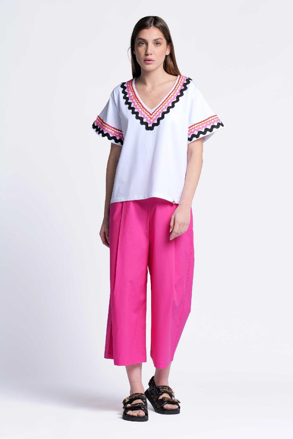lolitas&l Camiseta blanca algodon adorno picunela en escote pico Lolitas&L Envío gratis