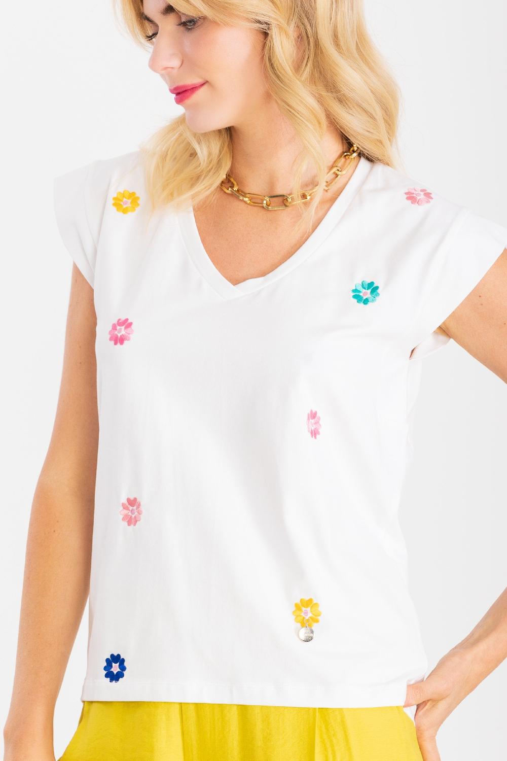 lolitas&l Camiseta blanca con boldado de flores multicolor LolitasyL Últimos 2 días