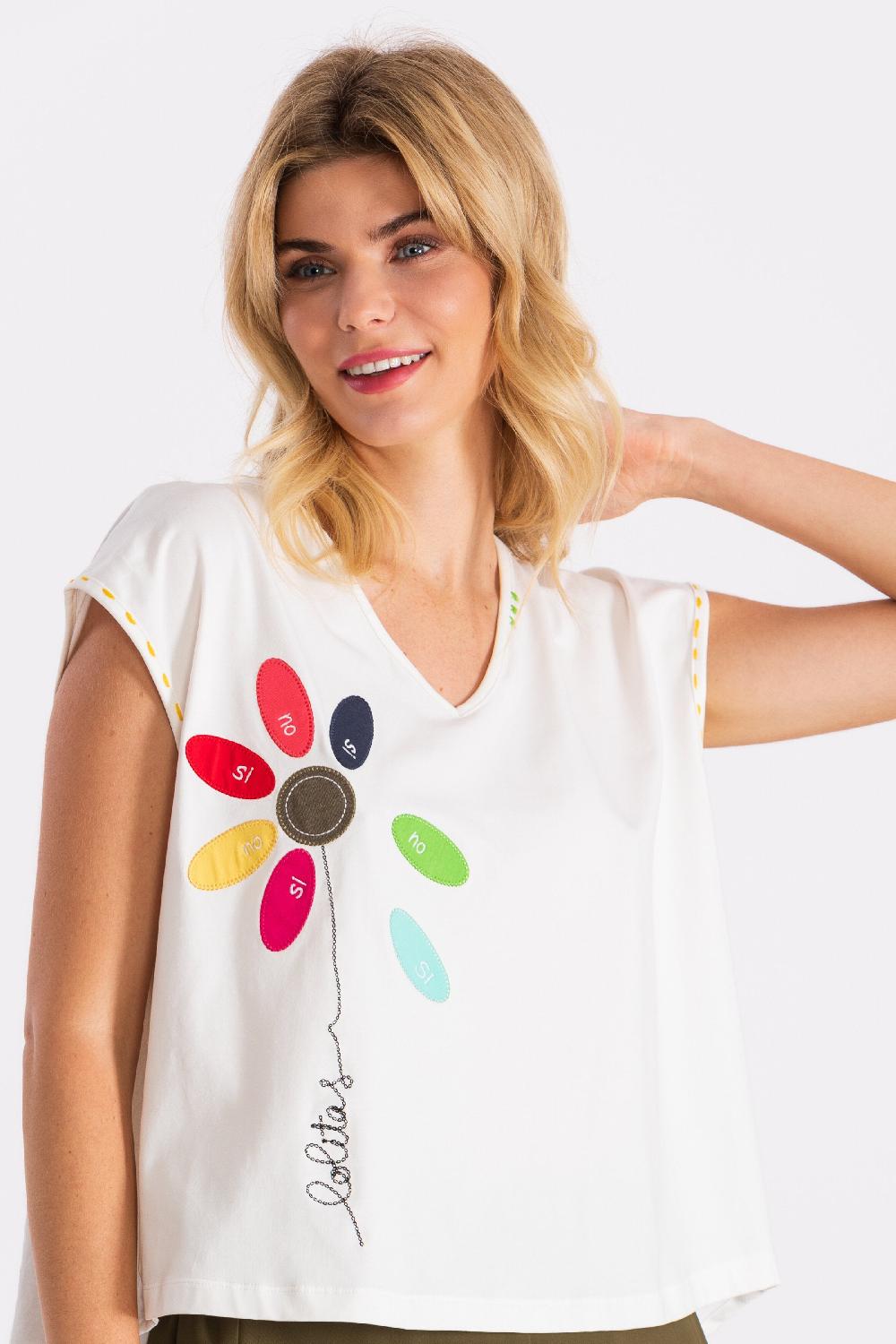 lolitas&l Camiseta blanca bordado flor multicolor si no LolitasyL Solo queda un día