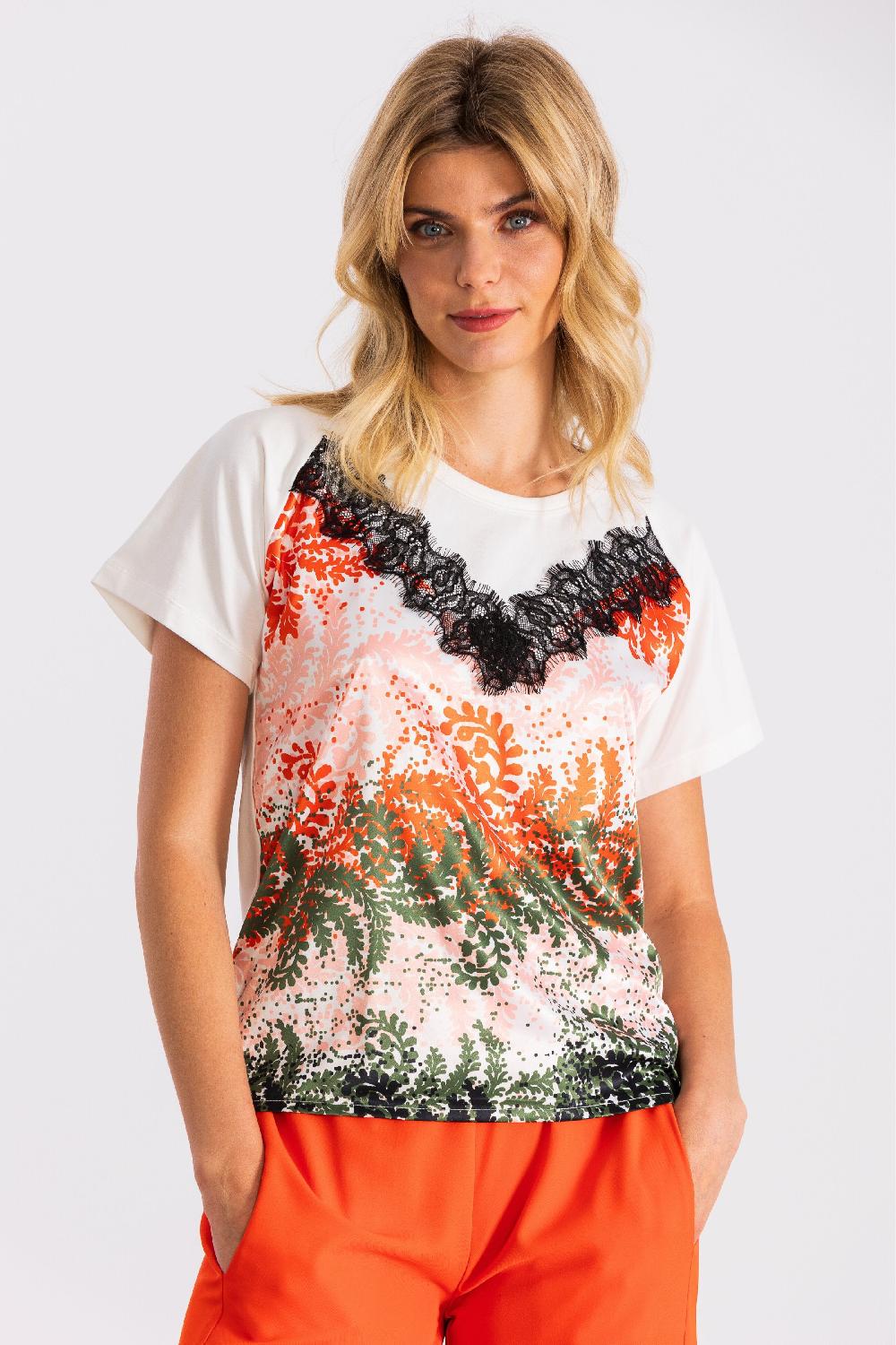 lolitas&l Camiseta estampado Leaves con puntilla en escote LolitasyL Envío internacional gratuito