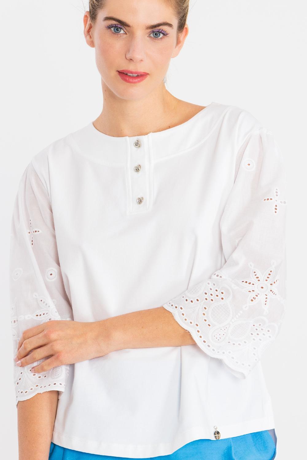 lolitas&l Camiseta blanca manga bordada con botones en el escote LolitasyL Limitado a 3 días