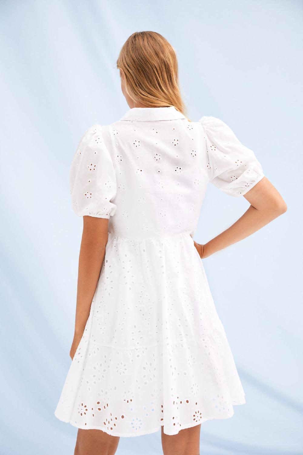 lolitas&l Vestido blanco grogre abotonado con manga farol Lolitas&L Descuentos del mes