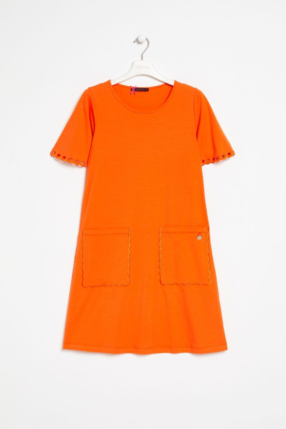 lolitas&l Vestido naranja con bolsillos y manga bordada Lolitas&L Rebajas de fin de temporada