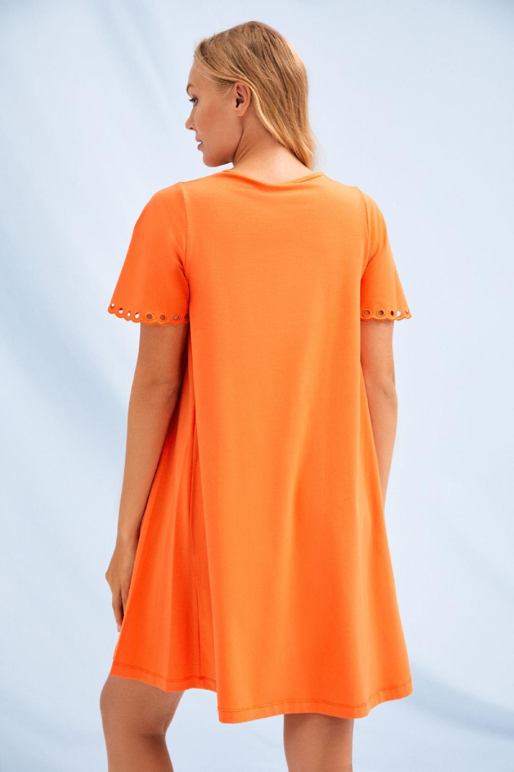 lolitas&l Vestido naranja con bolsillos y manga bordada Lolitas&L Rebajas de fin de temporada