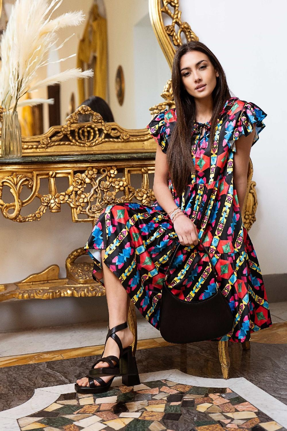 lolitas&l Vestido estampado etnico sisa con volantes Lolitas&L Precio ultrabajo