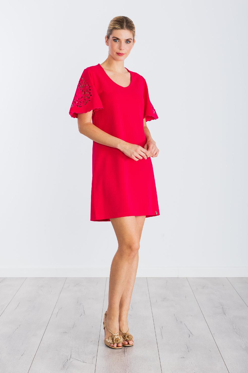 lolitas&l Vestido Fucsia corto con bordado en manga al codo LolitasyL Gran oferta