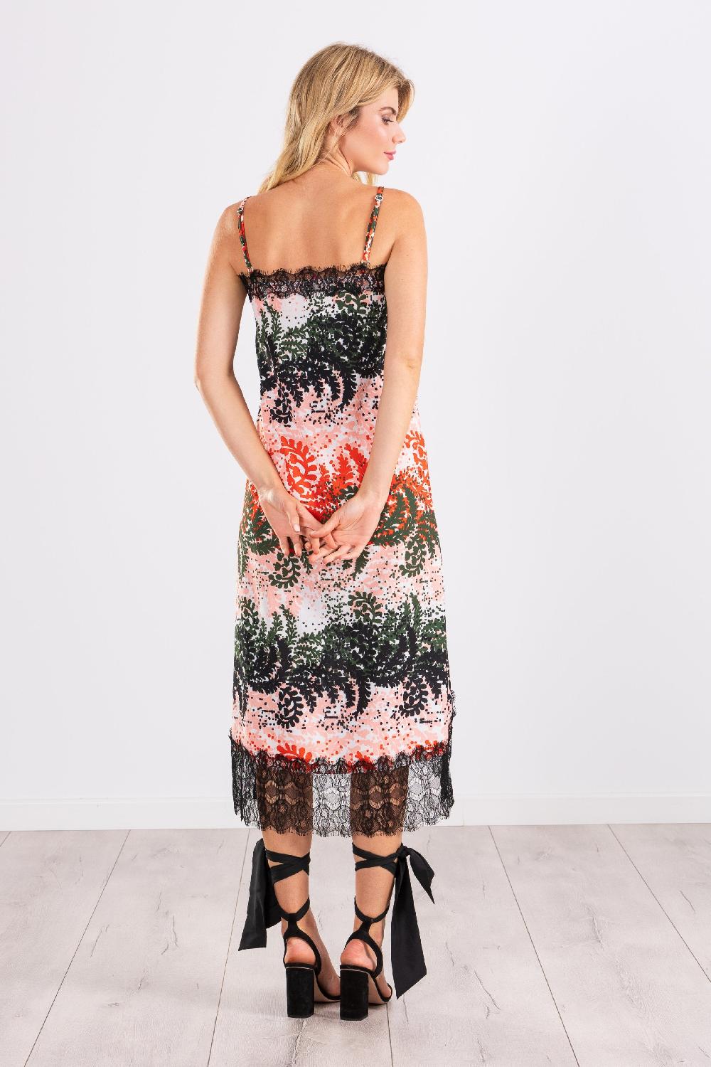 lolitas&l Vestido estampado leaves largo de tirantes con puntilla LolitasyL Mejor oferta