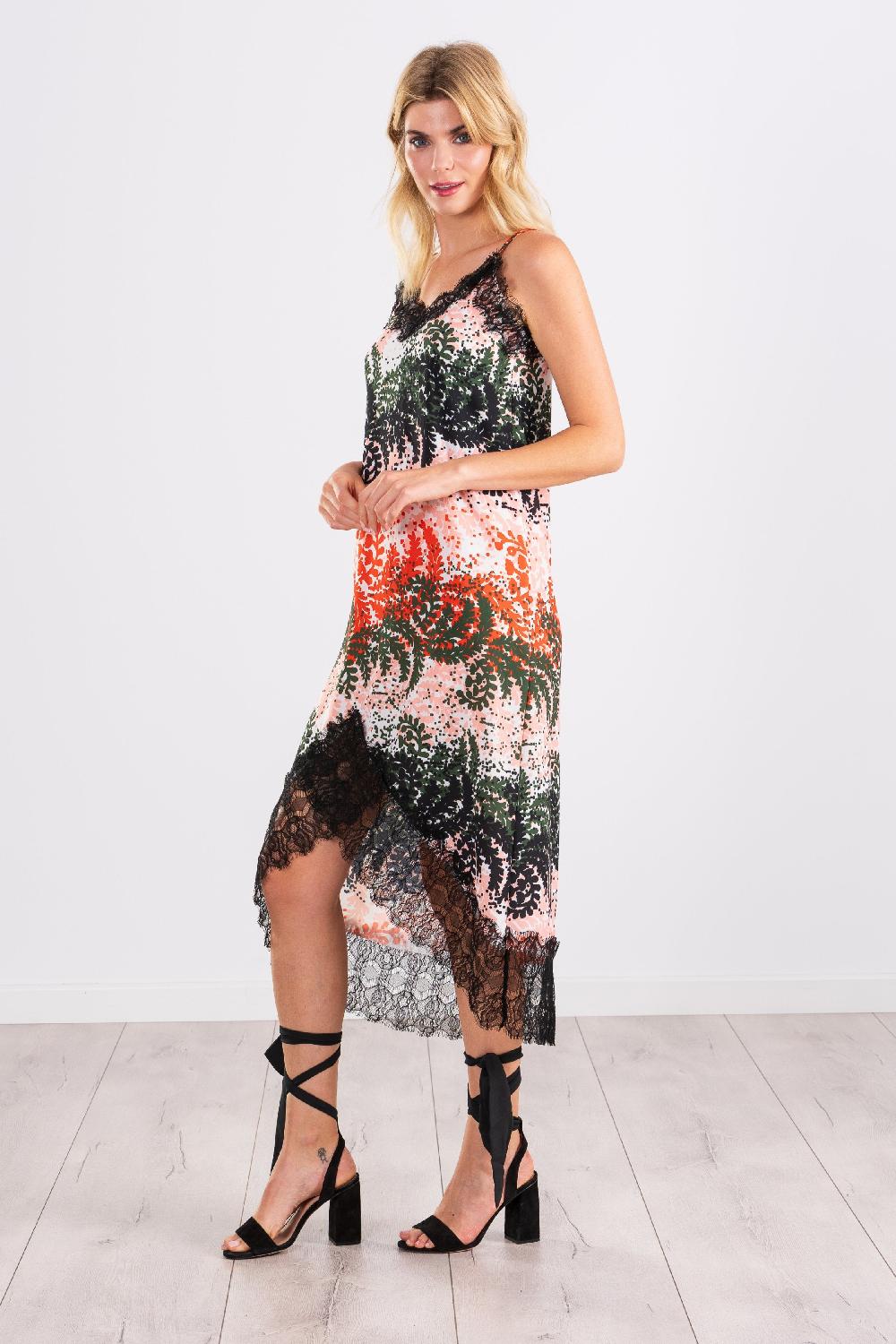 lolitas&l Vestido estampado leaves largo de tirantes con puntilla LolitasyL Mejor oferta