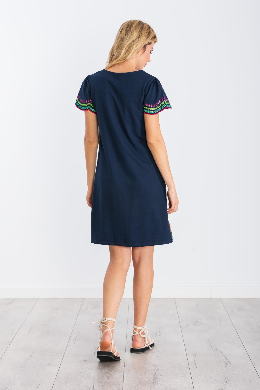 lolitas&l Vestido azul marino corto con bordado multicolor LolitasyL Rebajas online