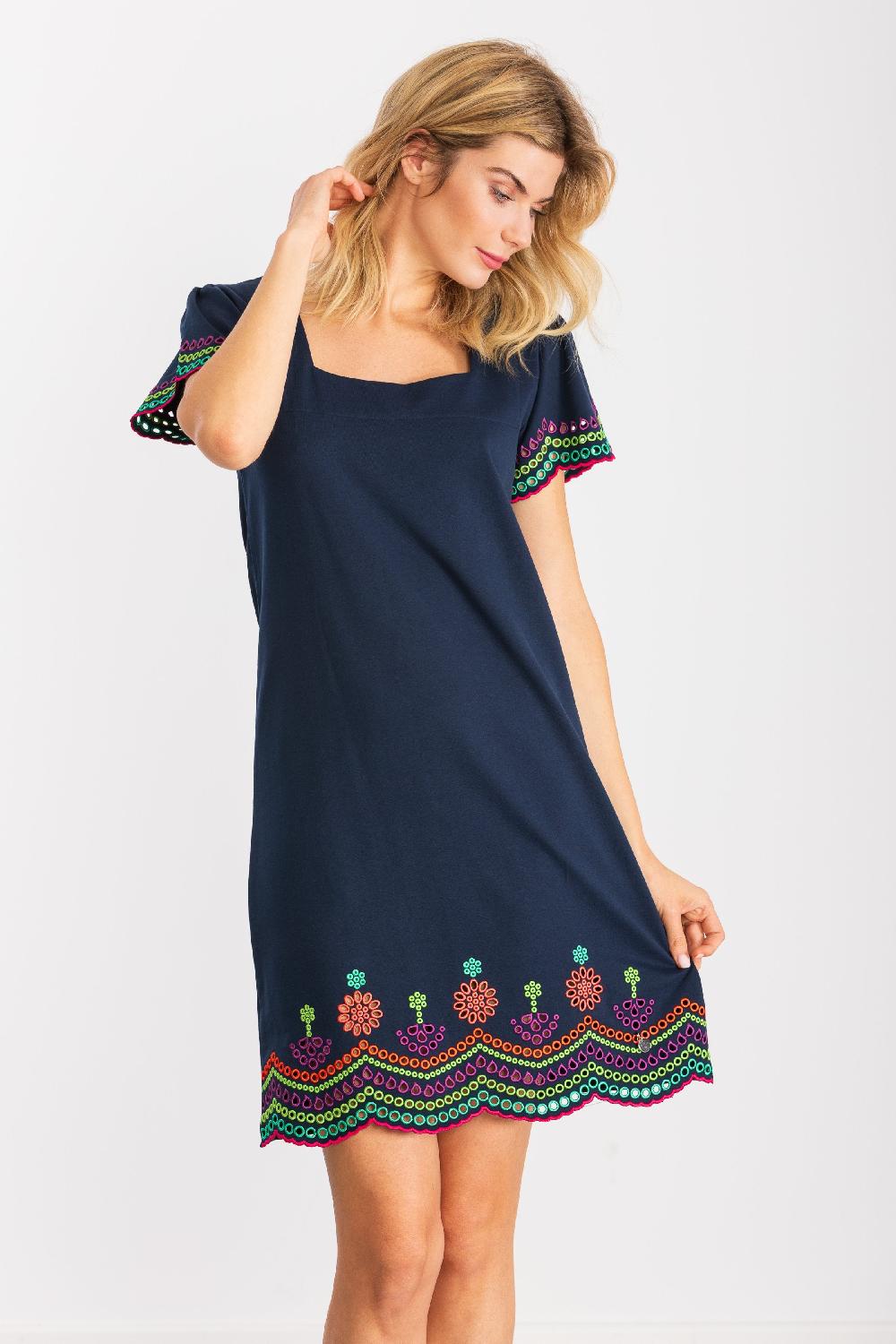 lolitas&l Vestido azul marino corto con bordado multicolor LolitasyL Rebajas online