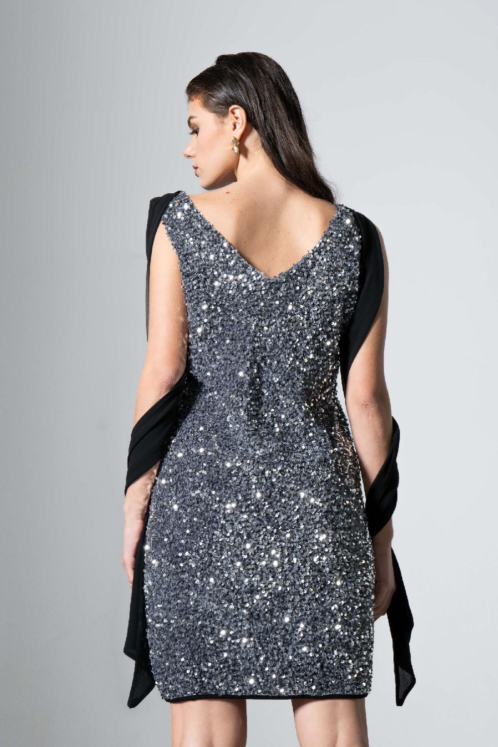 lolitas&l Vestido gris corto lentejuelas con capa de gasa LolitasyL Solo queda un día