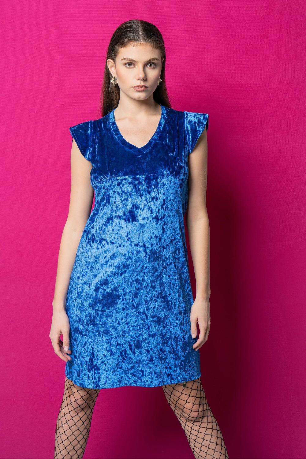 lolitas&l Vestido azul royal corto terciopelo volantes LolitasyL Precios de Black Friday