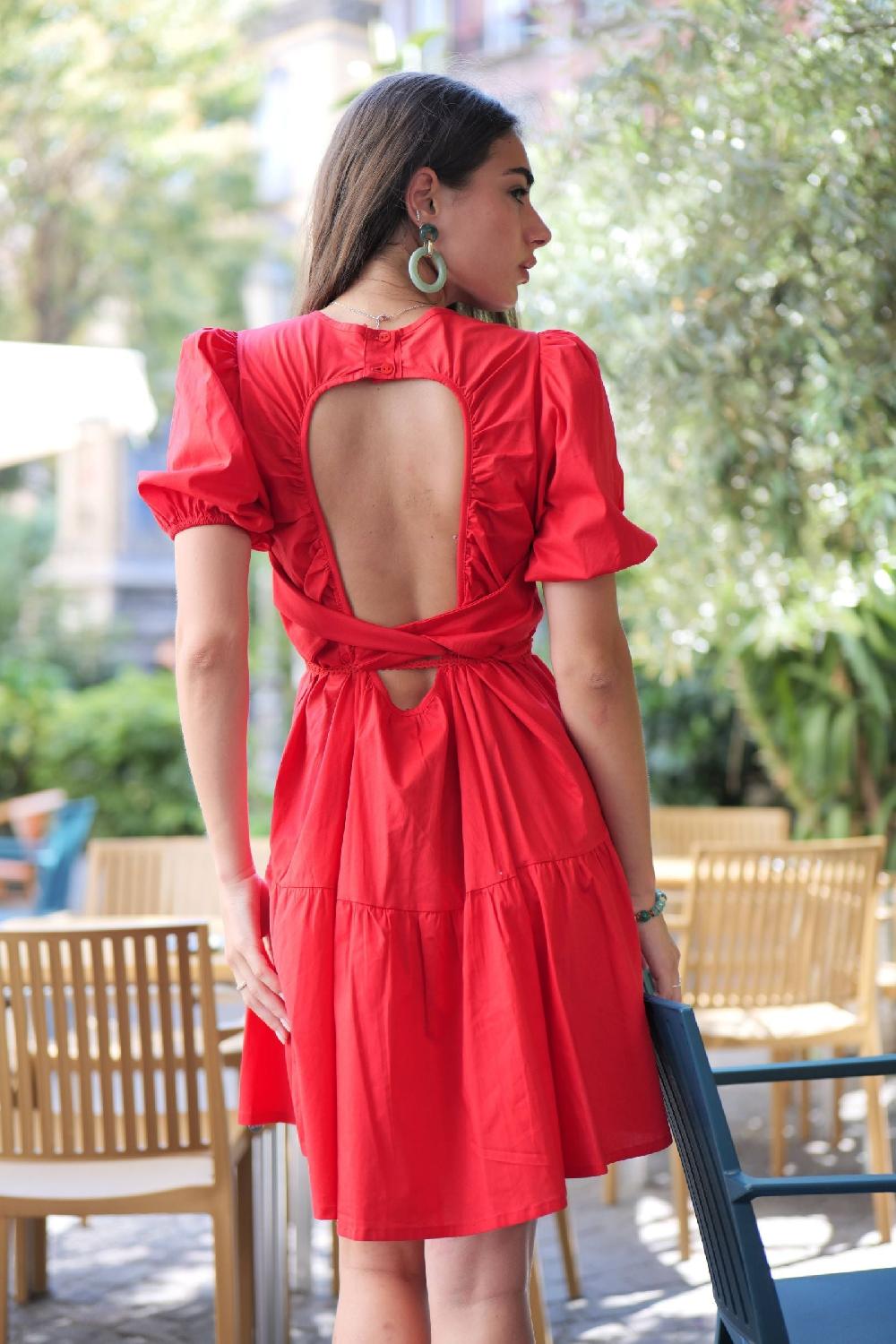 lolitas&l Vestido rojo espalda abierta con manga farol Lolitas&L Ofertas especiales