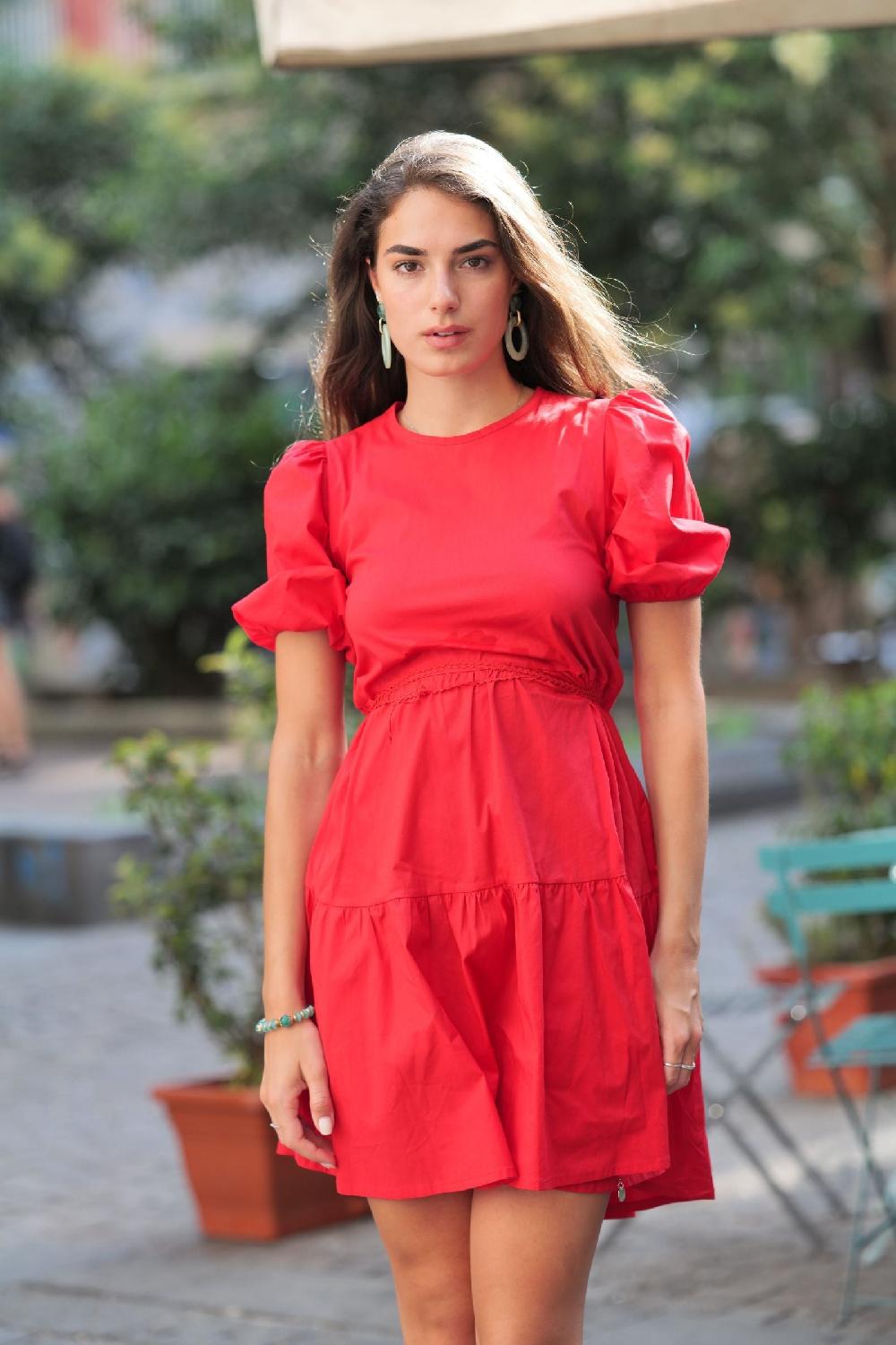 lolitas&l Vestido rojo espalda abierta con manga farol Lolitas&L Ofertas especiales