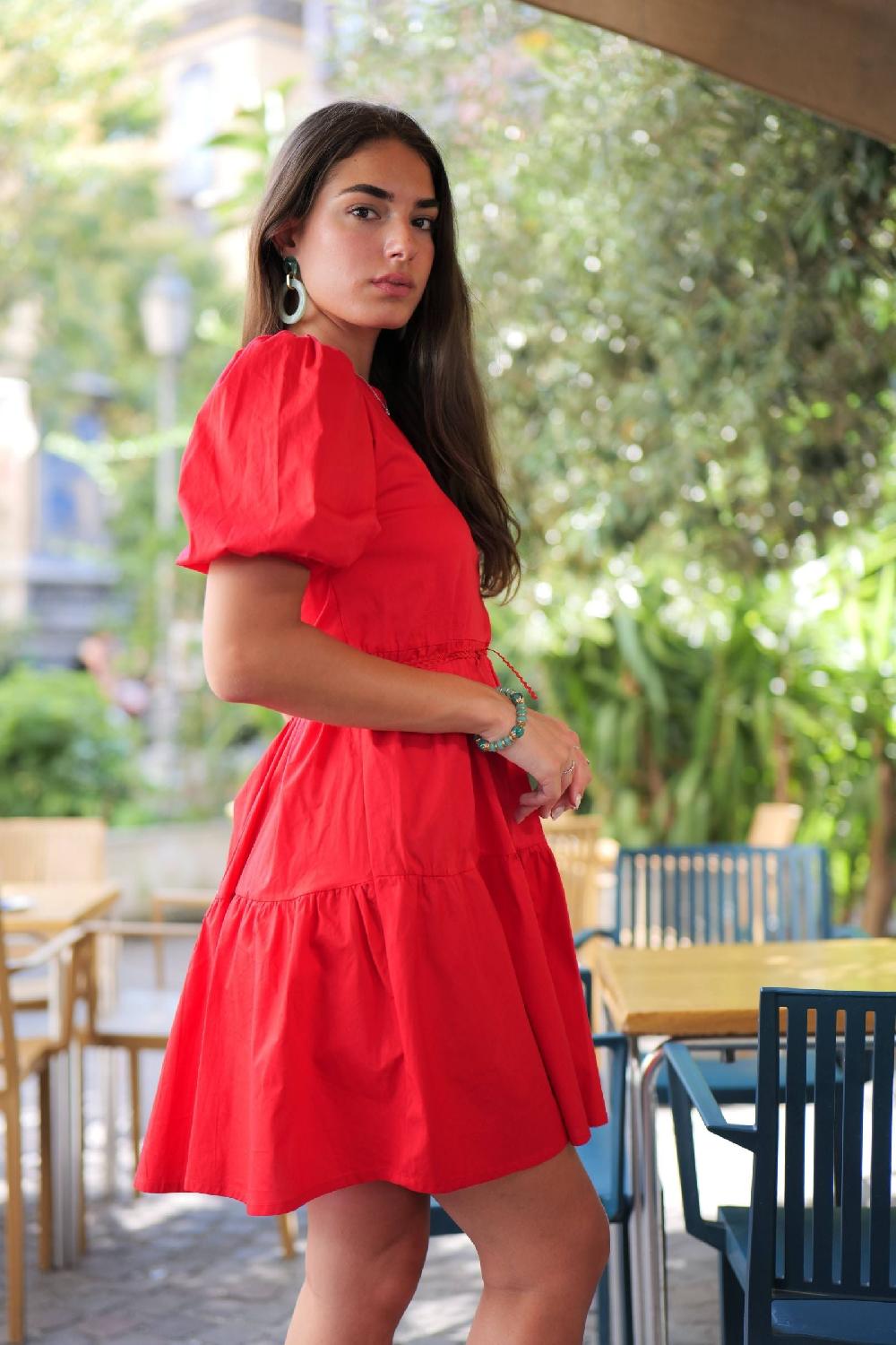 lolitas&l Vestido rojo espalda abierta con manga farol Lolitas&L Ofertas especiales