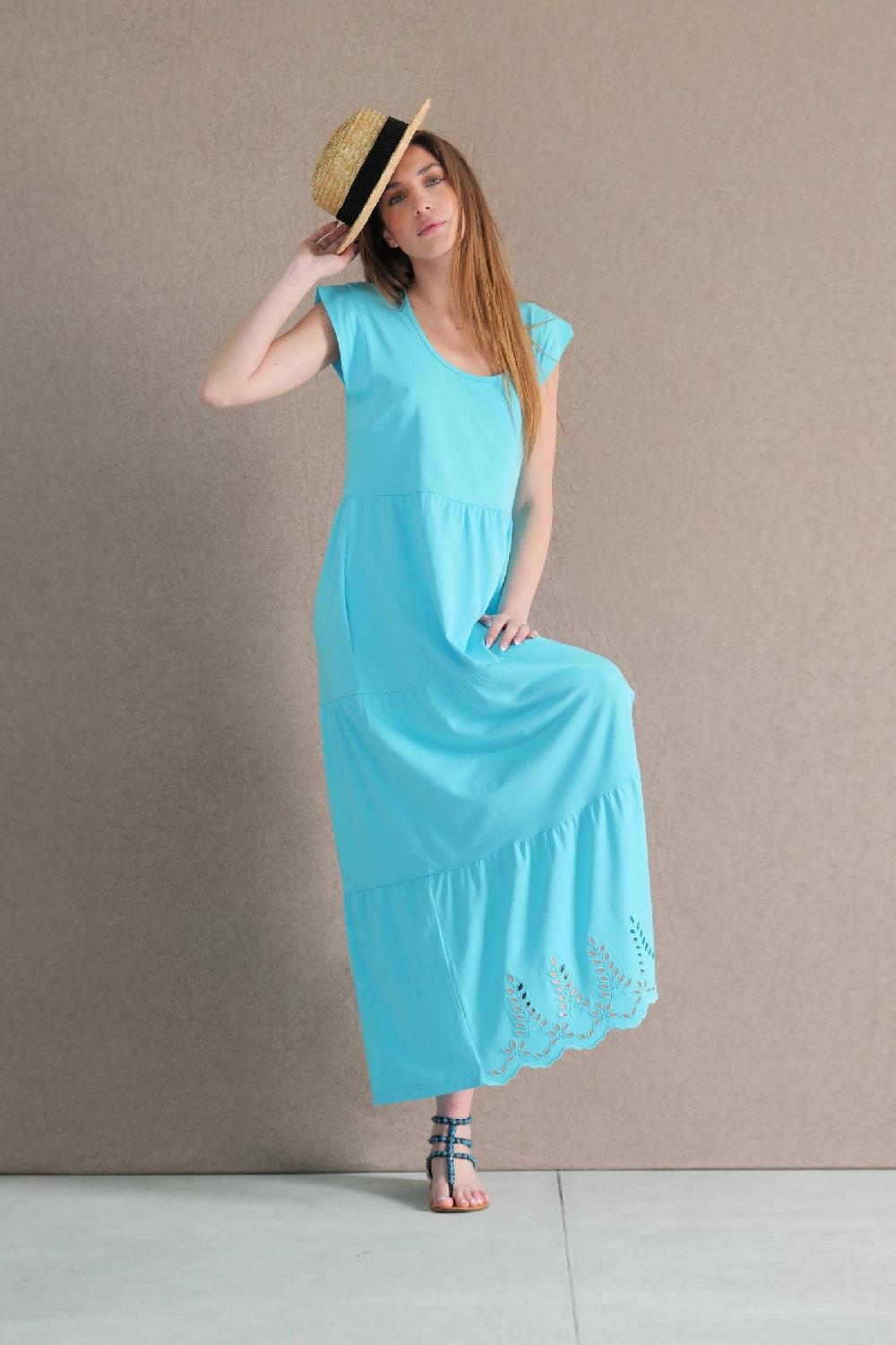 lolitas&l Vestido turquesa algodon largo con bordado al tono Lolitas&L En línea