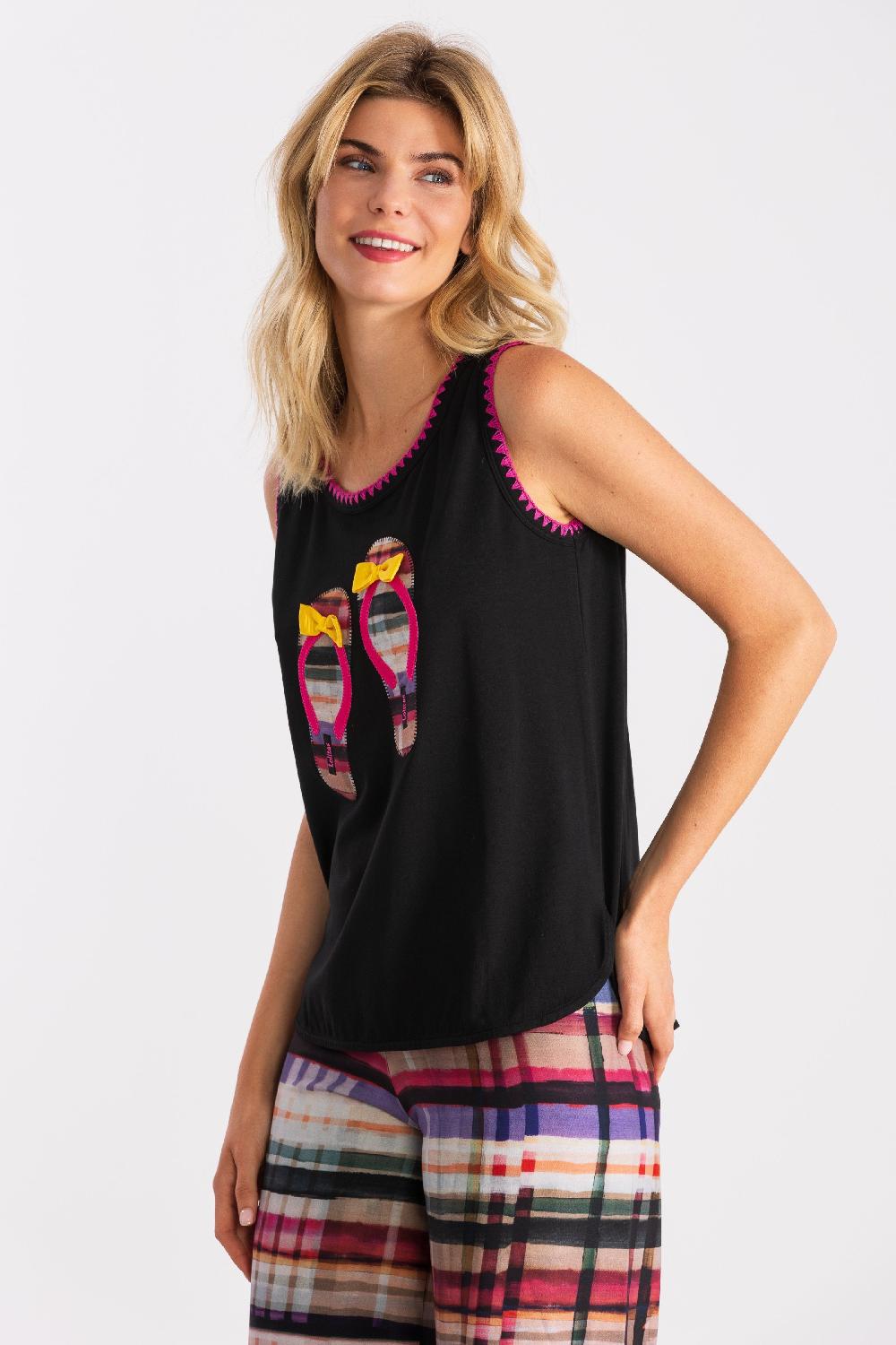 lolitas&l Camiseta negra bordado sandalias cuadros LolitasyL Superdescuento
