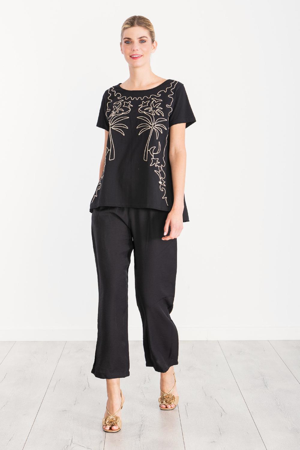 lolitas&l Camiseta negra bordado oasis beige LolitasyL Grandes descuentos